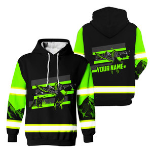 Men's Custom Duck Hunting Hoodie Black Neon Green 3D Print Fleece Casual Outdoor Wear With Name Personalization - Product Image 1