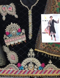 2022 Venta caliente indio pakistaní último traje de terciopelo bordado completo Material de algodón ropa de fiesta Formal con Salwar - Product Image 2