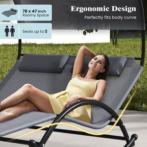 Dual Rocker Outdoor 2-Person Canopied Patio Lounger <b>Sunbed</b> with Detachable Headrests - Product Image 6