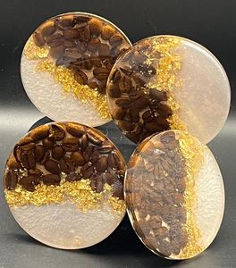 Thermoset <b>Resin</b> Caster Modern Round Wood Coaster Set With Marble Base Non Slip Mats & Pads 6 Mm Thickness Decor Coasters - Product Image 5