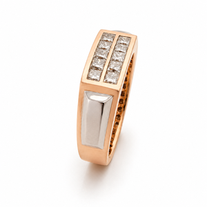 <b>Mens</b> 14KT Rose Gold Dual Row Princess Cut Cubic Zirconia <b>Ring</b> Two Tone Polished Statement Band Wedding Party Gift Jewelry - Product Image 3