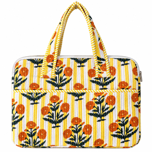 Handcrafted Quilted Cotton Laptop <b>Bag</b> with Floral Block Print, Padded <b>Computer</b> Shoulder <b>Bag</b> for Women Travel & Office - Product Image 1