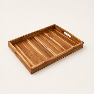 Wholesale Premium Handcrafted Teak Wood Serving <b>Tray</b> Eco-Friendly Rectangular Decorative Ottoman <b>Tray</b> For Coffee Table <b>Breakfast</b> - Product Image 3
