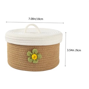 Panier en macramé tendance et mignon avec couvercle, petite taille, idéal pour offrir en cadeau, pour le rangement des bijoux et accessoires des enfants, organiseur élégant en corde de coton - Product Image 3