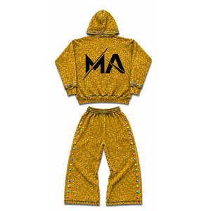 Conjunto Deportivo para Hombre, Dorado, Lavado Ácido, con Capucha, Manga Larga, 100% Algodón, Sudadera con Pedrería, 450 Gsm, Decorado, Estilo Urbano, Casual - Product Image 5