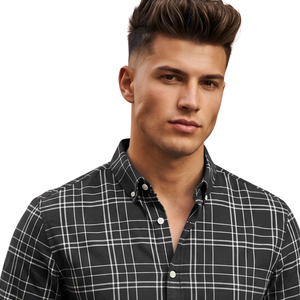 Chemise en flanelle à carreaux gris et noir pour homme, manches longues, boutonnée, décontractée, en tissu brossé doux, style streetwear, vente en gros - Product Image 3