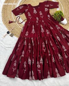 Best Quality Cotton with Warli Art-Hand <b>Block</b> <b>Print</b> Tiered-Flared-Elbow Sleeve Readymade Kurti Collection Wholesale Supply - Product Image 4