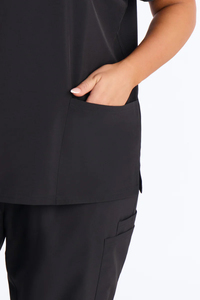 Blusa de Uniforme Médico para Mujer, Color Negro, con Bolsillo Frontal, Tejido de Poliéster - Product Image 2