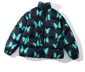 Chaqueta Acolchada Estampada con Parches para Hombre, Cuello Alto, Cortavientos, Abrigo de Invierno, Corte Regular, Cierre de Botones, Relleno Grueso de Poliéster - Product Image 4