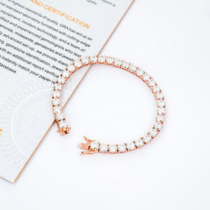 Brazalete de Oro Rosa con Diamantes, Corte Brillante Redondo, Diamantes Blancos Naturales, Joyería Clásica para Mujer, Brazalete de Boda - Product Image 4