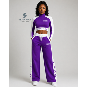 Conjunto Deportivo NCNW para Mujer, Bloques de Color, Top Corto de Cuello Alto, Pantalones Holgados con Cordón, Ropa Deportiva - Product Image 6