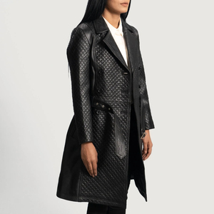 Women's Long Real Leather <b>Thick</b> Breathable Trench <b>Coat</b> Double Breasted Notched Collar Windproof Casual Outerwear <b>Winter</b> Solid - Product Image 2