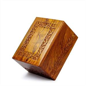 Engraved Wooden Cremation Urn Square Adult Ashes <b>Memorial</b> <b>Box</b> Natural Wood Finish Customizable Designs - Product Image 1