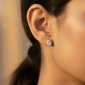 Pendientes de Diamantes Ovalados de 1.00CTW con Engaste de Bisel, Oro, Cultivados en Laboratorio, Color E-F, Joyería Minimalista Solitaria para Mujer, Par - Product Image 2