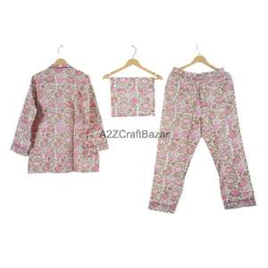 Conjunto de Pijama de Algodón 100% para Mujer, Cuello en V, Manga Larga, Estampado Floral, Ropa de Dormir Cómoda para Toda Temporada, Traje Perfecto para Fiestas - Product Image 5