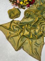 Sari indien en chiffon riche et doux Fendi, orné de perles et d'un bordure riche faite main, écologique, avec chemisier, toutes saisons
