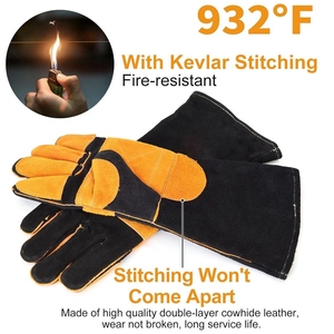 Gants de sécurité robustes en cuir de vachette pleine fleur pour la soudure, résistance à l'abrasion, pour la lutte contre les incendies, la construction, la protection lors du barbecue - Product Image 3