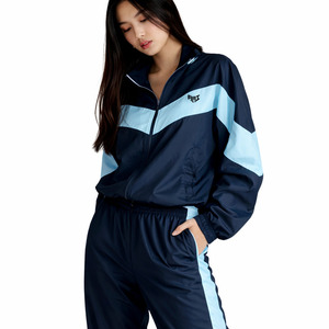 Customize Windbreaker Nylon Wind Breakers Track Suits Unisex Navy Blue Chevron Tracksuit with Contrast Side Stripe Pants Hoodies - Product Image 2