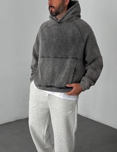 บริการ OEM คุณภาพสูง เสื้อฮู้ดดี้ผู้ชายสำหรับฤดูหนาว ระบายอากาศได้ดี ดีไซน์เท่ห์ ลุคสุดชิค ล้างสีแบบแอซิดวอช - Product Image 2