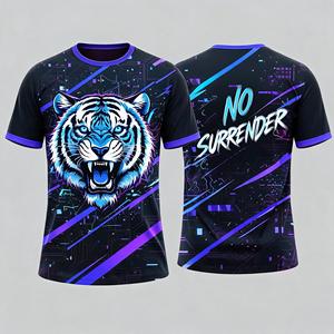 Camiseta de Fútbol Sublimada con Estampado de Tigre para Hombre, de Secado Rápido, Cuello Redondo, Manga Corta, para Todas las Temporadas, Ropa Deportiva de Poliéster - Product Image 1