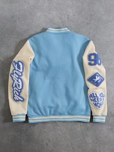 Custom <b>Men</b> Varsity Jacket Leather Sleeves Wool Body Chenille Patch Embroidery Letterman Baseball Jacket Streetwear Supplier - Product Image 2
