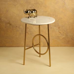 <b>Small</b> Round <b>White</b> Natural Marble without Grains Coffee <b>Table</b> with Steel Pipe Frame - Product Image 2