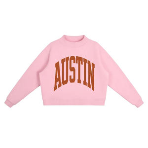 Sweat-shirt rose à col rond pour femme OEM avec impression de lettres Austin, vêtements de sport personnalisés pour le campus universitaire, sweat-shirts graphiques pour les jours de match - Product Image 3