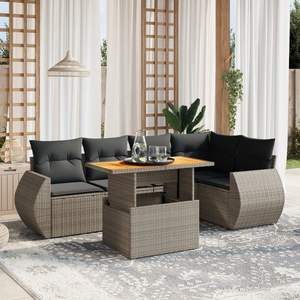 Conjunto de Sofá de Jardín de Ratán Gris con Mesa, 6 Plazas, Muebles de Exterior, Diseño Contemporáneo - Product Image 1
