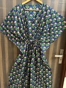 Women 100% Cotton Straight Daily Floral Maxi <b>Kaftan</b> Dress Batwing Sleeves Eco-Friendly <b>Beach</b> Cover Boho Resort Wear Kimono - Product Image 1