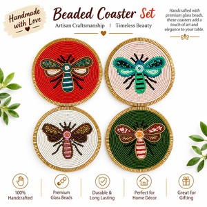 Round Beaded <b>Coasters</b> With Insect Designs Red <b>Pink</b> White Green Traditional Chinese Style Textile Craft Decorative Drink <b>Coasters</b> - Product Image 1