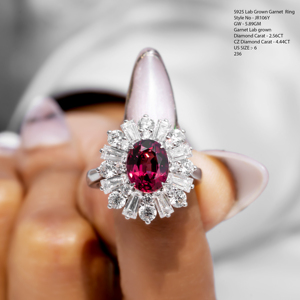 Anillo de Plata de Ley S925 con Granate Cultivado en Laboratorio, Diseño Ovalado con Halo de Diamantes CZ, Anillo de Cóctel para Mujer, Talla Estadounidense 6, Estilo JR106Y - Product Image 6