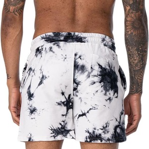 <b>Men's</b> <b>Tie</b> Dye Board Shorts White <b>Black</b> Drawstring Quick Dry Casual Swimwear Short Length Mid Waist Cotton Beach Wear - Product Image 4