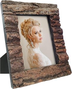 Rustic Wood Picture <b>Frame</b> <b>with</b> Real Bark Solid Wood High Definition Glass,Tabletop or Wall <b>Mounting</b> for Farmhouse Decor - Product Image 1
