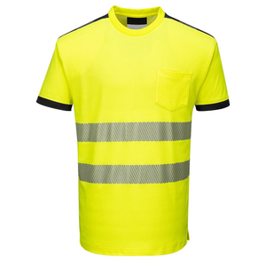 เสื้อยืดสะท้อนแสงเพื่อความปลอดภัยที่มองเห็นได้ชัดเจน เสื้อเชิ้ตแขนสั้นผู้ชายสีเหลือง ชุดทำงาน แห้งเร็ว ระบายอากาศได้ดี เสื้อลำลองฤดูร้อน - Product Image 1