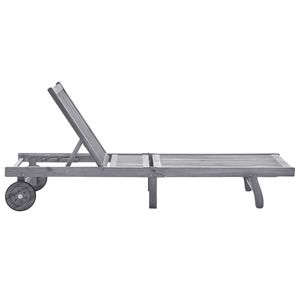 Lettino Prendisole 78.7 Pollici di Lunghezza in Legno di Acacia Grigio con Ruote, Arredo Esterno Durevole per Patio, Design Contemporaneo - Product Image 2