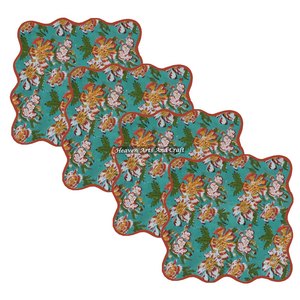 Juego de Servilletas de Alta Calidad con Borde Festoneado de Colores, Personalizables, Cuadradas, Bordadas, con Diseños Florales Indios Impresos a Mano - Product Image 2