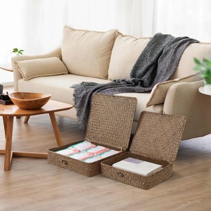 Ensemble de 2 paniers de rangement plats en jonc de mer avec couvercle, paniers de rangement faits à la main, vente en gros, écologiques, fabriqués au Vietnam - Product Image 4
