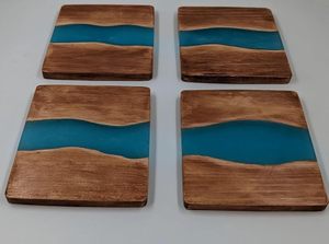 Posavasos de Madera de Acacia de Lujo Hechos a Mano de 4 mm de Grosor, con Logotipo Personalizado, Regalos de Inauguración de Casa y Recuerdos de Boda, Artículos de Bebida Personalizados (Azul) - Product Image 3
