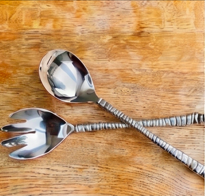 Royale Salad Servers Twisted Beaded Handle With Ring Pattern Mirror Polish Perfect For <b>Gift</b> <b>Hamper</b> Hotel And Resort - Product Image 1