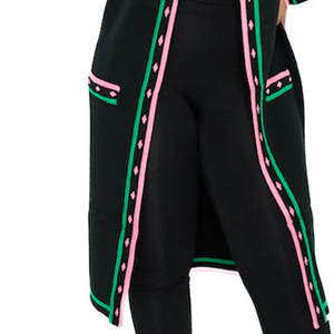 Cardigan long en tricot rose et vert, en laine épaisse/cachemire, avec doublure polaire pour l'hiver, style sororité, ouvert sur le devant, avec poches, coupe ajustée - Product Image 3