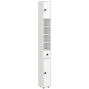Armadio Alto Bianco per Bagno 180 cm Stretto con Ripiani Aperti, 2 Ante, Salvaspazio, Ripiani Regolabili per Ospedali - Product Image 1