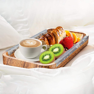 13x7 Inches Acacia Wood Charcuterie Board and Serving Tray with Resin <b>Rustic</b> Appetizer Platter for Entertaining - Product Image 1