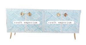 Mesa de consola de almacenamiento escolar multiusos moderna azul marfil geométrico incrustaciones de hueso cajones delanteros ajustables - Product Image 2