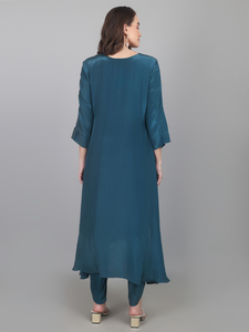 Elegant Party Wear Peacock shade Dhoti Kurta Set with <b>Thread</b> and <b>beads</b> work Designer Edition Casual Wear - Product Image 1