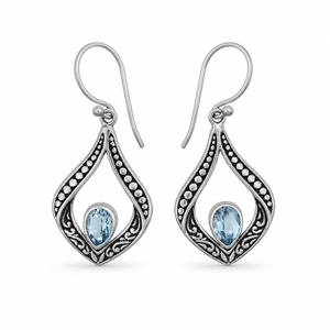 Pendientes Finos Facetados de Plata de Ley 925 con Topacio Azul Natural BER-18 Listos para Enviar en Stock MOQ Bajo Joyería India para Mujer - Product Image 1