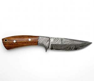 Couteau utilitaire artisanal en acier Damas à pointe tombante, manche en bois naturel avec garde intégré, outil de traitement sur site - Product Image 4