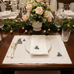 Ensemble de napperons et de serviettes de table en lin 100% pour Noël, broderie personnalisée Quang Thanh, broderie de luxe, pour la maison, le restaurant, les fêtes - Product Image 1