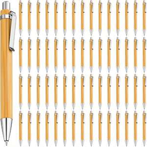 ปากกาลูกลื่นแบบกดหดได้ ทำจากไม้ไผ่ ขนาด 1 มม. หมึกสีดำ อุปกรณ์สำนักงาน ชุดคลิกกลม 100 ชิ้น ผลิตในจีน - Product Image 4