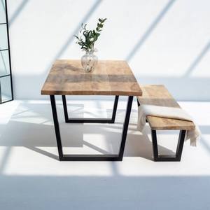 Table à manger en bois Vandana Aureo Nimbus avec plateau massif de 4 cm d'épaisseur et design contemporain - Product Image 1