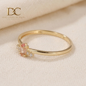 Anillo de Oro Amarillo Sólido de 14 Quilates con Diamante Cultivado en Laboratorio y Morganita Cultivada en Laboratorio, Diseño Elegante, Joyería Fina de Lujo para Mujer, Anillo de Boda - Product Image 3